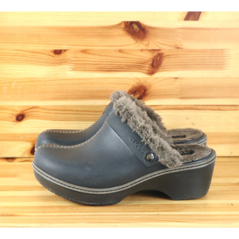 Crocs 11552 Womens 9 Cobbler Eva Faux Fur Lined Black Clogs Mules Shoes